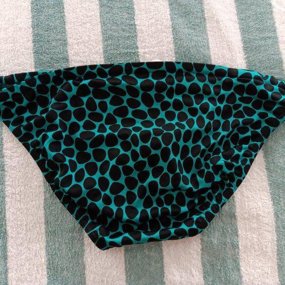NWOT RARE VINTAGE HOM SWIM BRIEF 1" SIDES, TEAL / BLACK SPOTTED, SIZE 34" ("L") - Picture 2 of 8